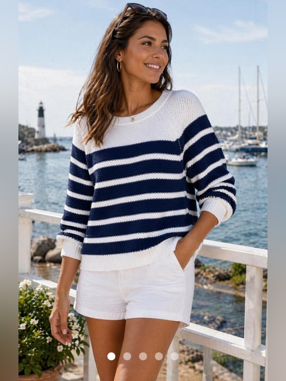 Old Navy Blue and White Nautical Knit Sweater
